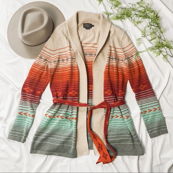 Pendleton Sweaters - Pendleton Southwestern Aztec Belted Cardigan
